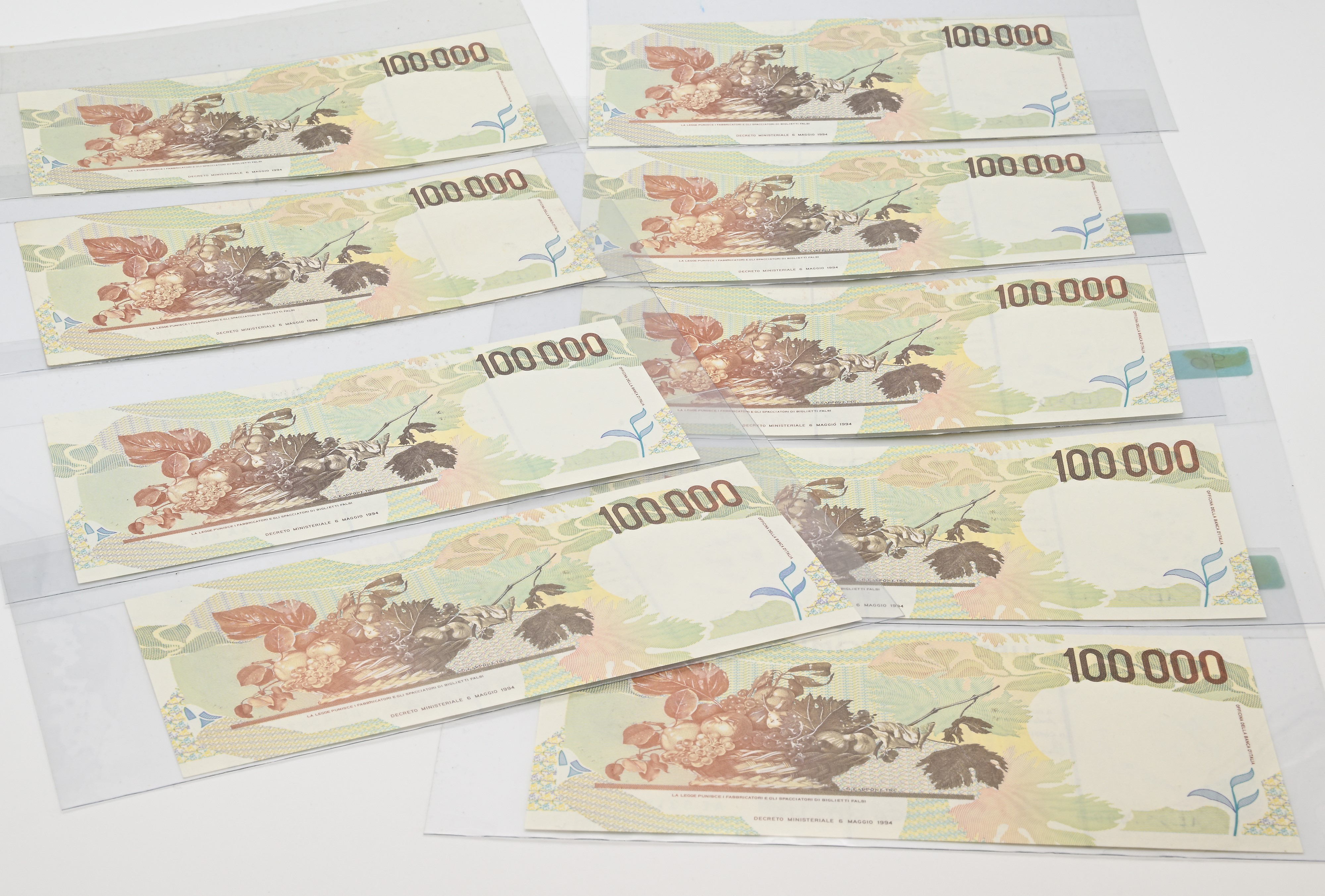 Repubblica Italiana, 9 banconote da 100.000 Lire “Caravaggio”, II tipo