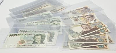 Repubblica Italiana, Lotto di banconote: 2.000 Lire Galileo e Fermi, 5.000 Lire Antonello da Mess...