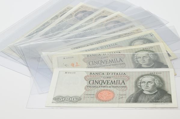 Repubblica Italiana: 9 Banconote da 5.000 lire Colombo I° e II° Tipo