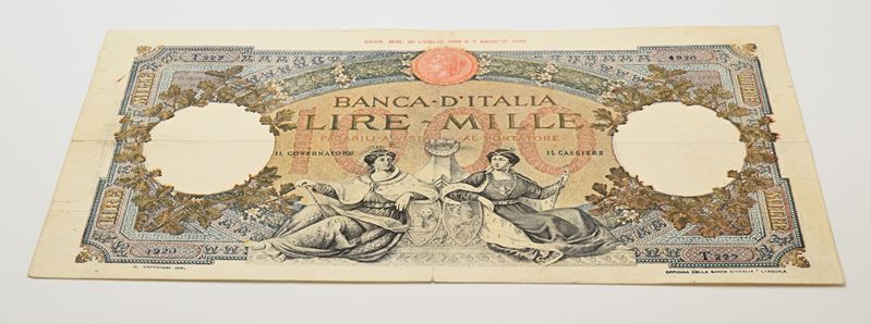 Regno d'Italia, 1.000 Lire mancanti di firme e decreto laterale