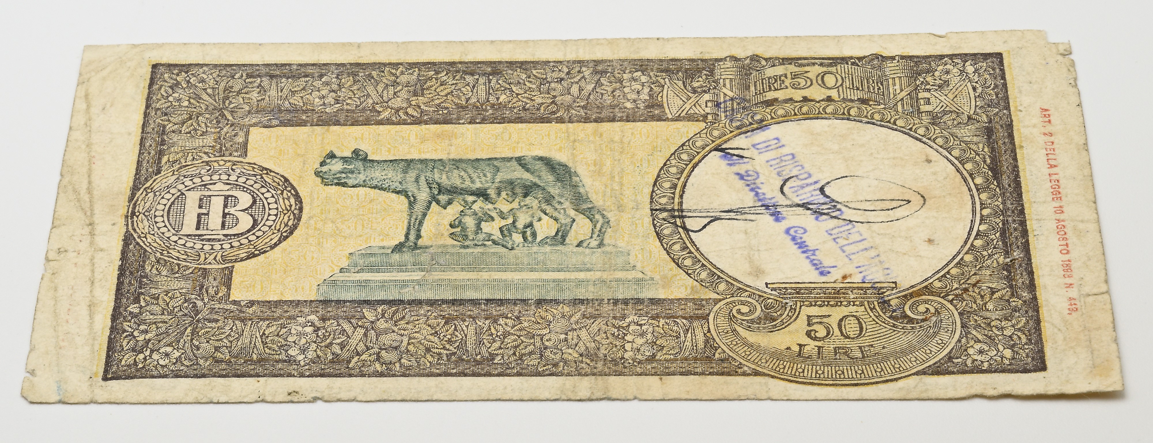 Regno d’Italia, 50 Lire (mancanza delle firme e del Decreto)
