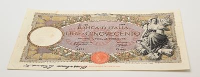 Regno d'Italia, 500 Lire mancanti di decreto con dicitura «a sinistra»