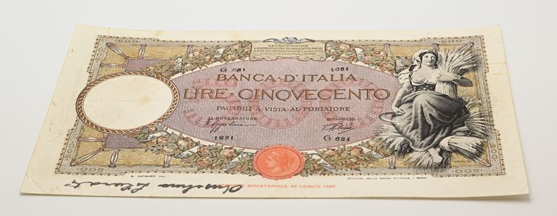 Regno d'Italia, 500 Lire mancanti di decreto con dicitura «a sinistra»