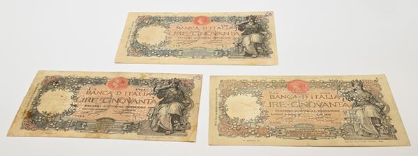 Lotto 3 Banconote False del Regno d'Italia 50 Lire contromarcate