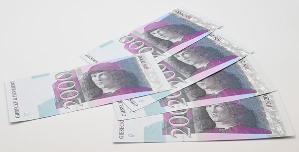 5 Banconote di prova Germania 2.000 Euro Giesecke & Devrient