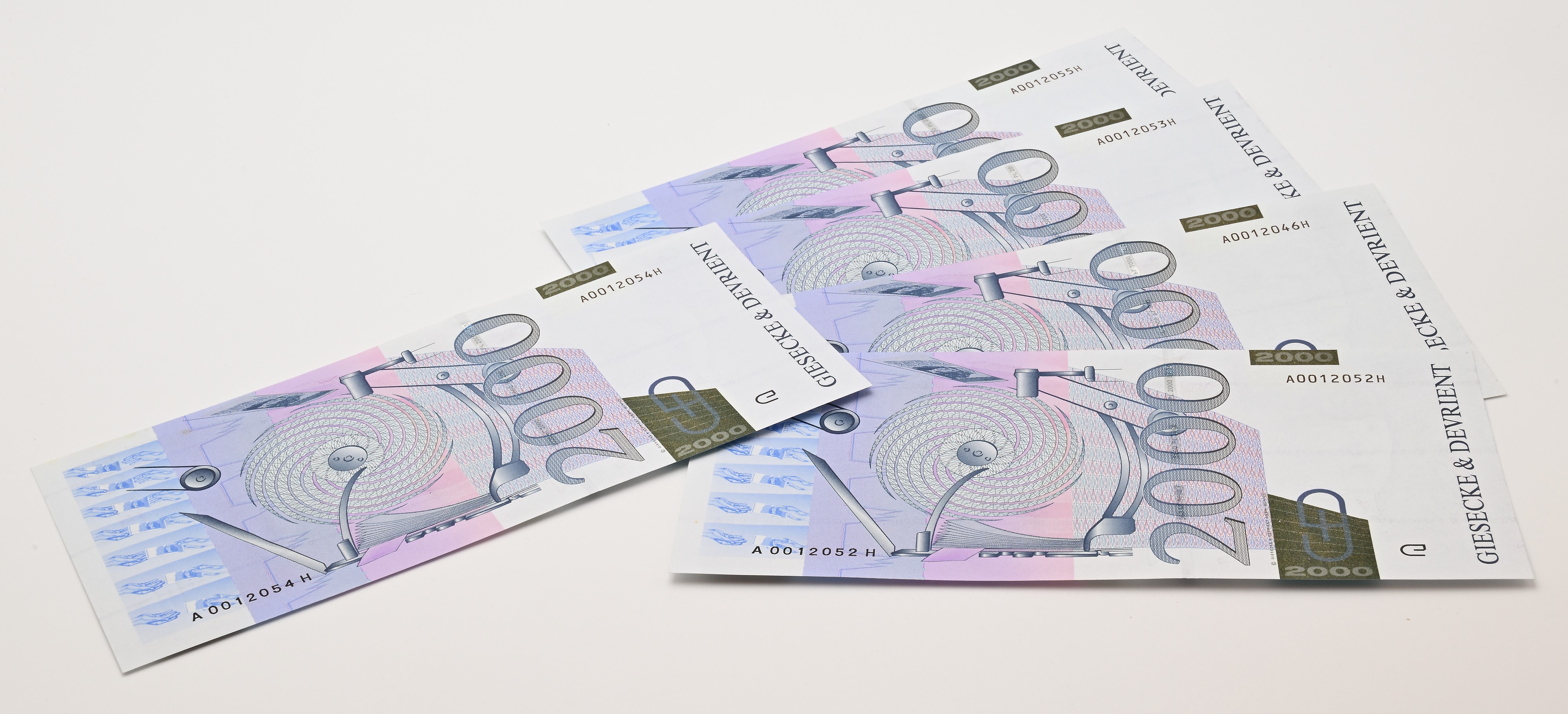 Giesecke & Devrient, Banconote di prova Germania, tagli da 2.000 Euro (5 esemplari)