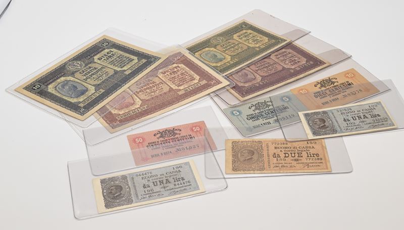 Buoni di Cassa Veneta dei Prestiti, Banconote (5, 10 e 50 centesimi; 1, 2, 10 e 20 lire; 1 e 2 li...