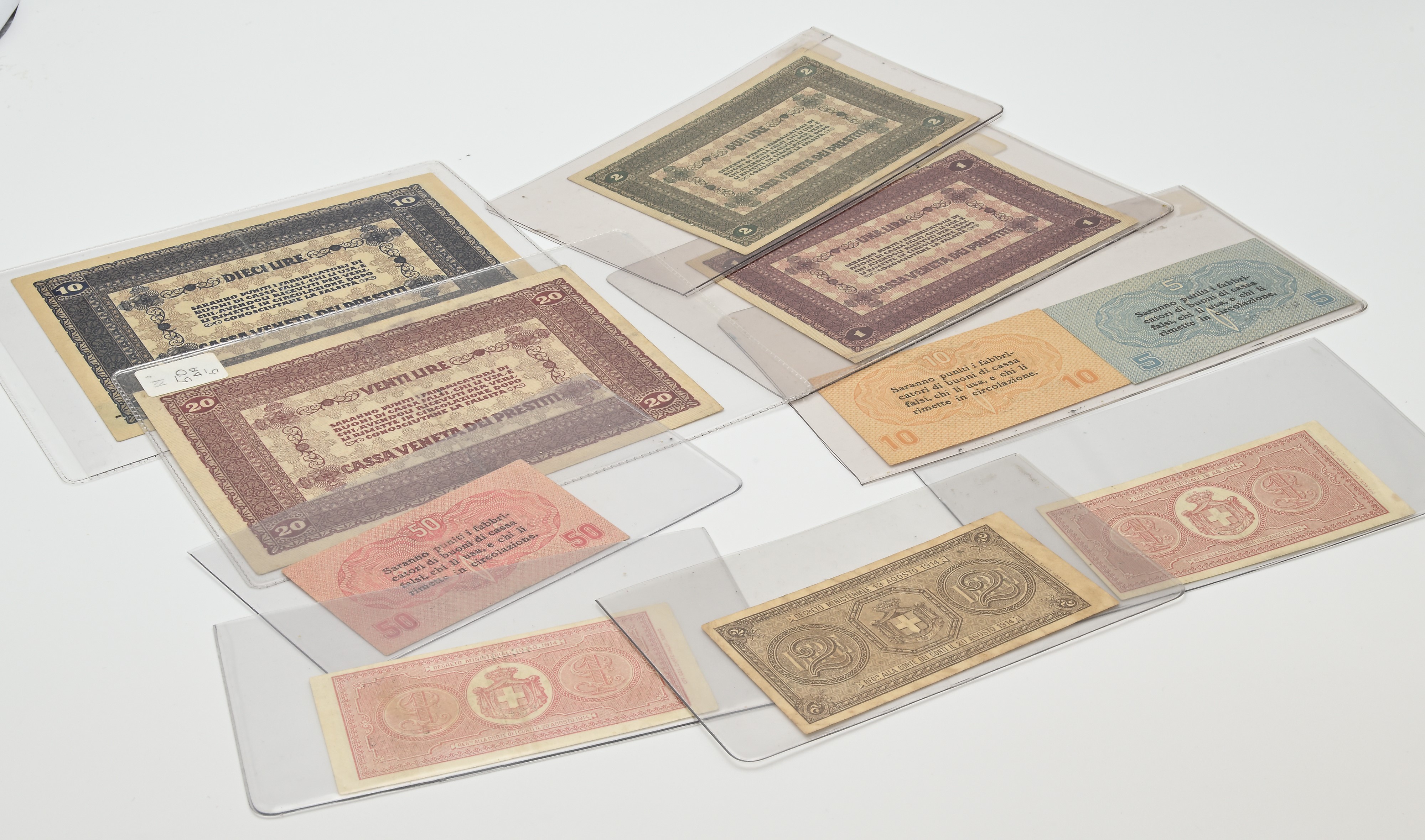 Buoni di Cassa Veneta dei Prestiti, Banconote (5, 10 e 50 centesimi; 1, 2, 10 e 20 lire; 1 e 2 li...