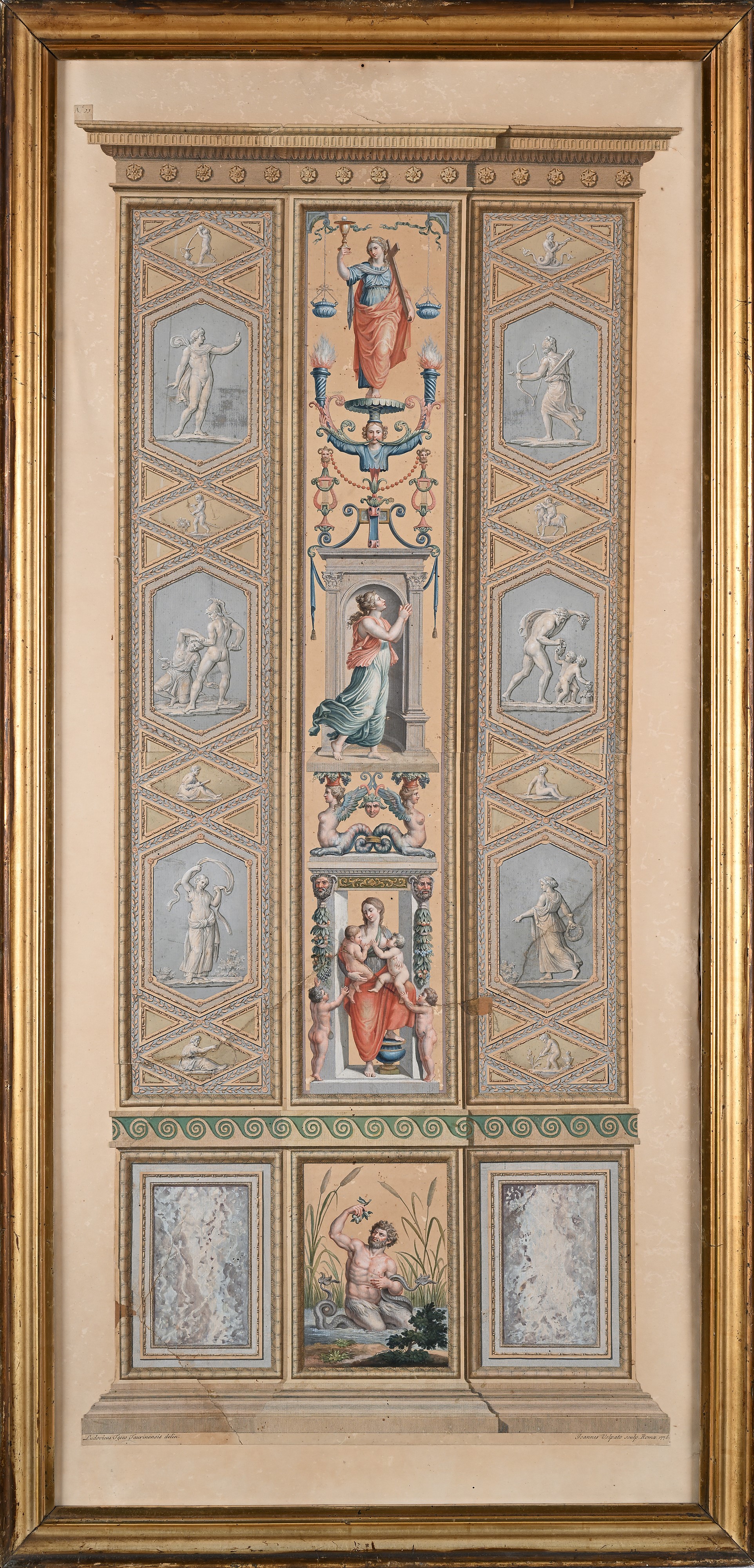 Giovanni Volpato (incisore), Ludovico Teseo (disegnatore) - Quattro incisioni colorate raffiguran...