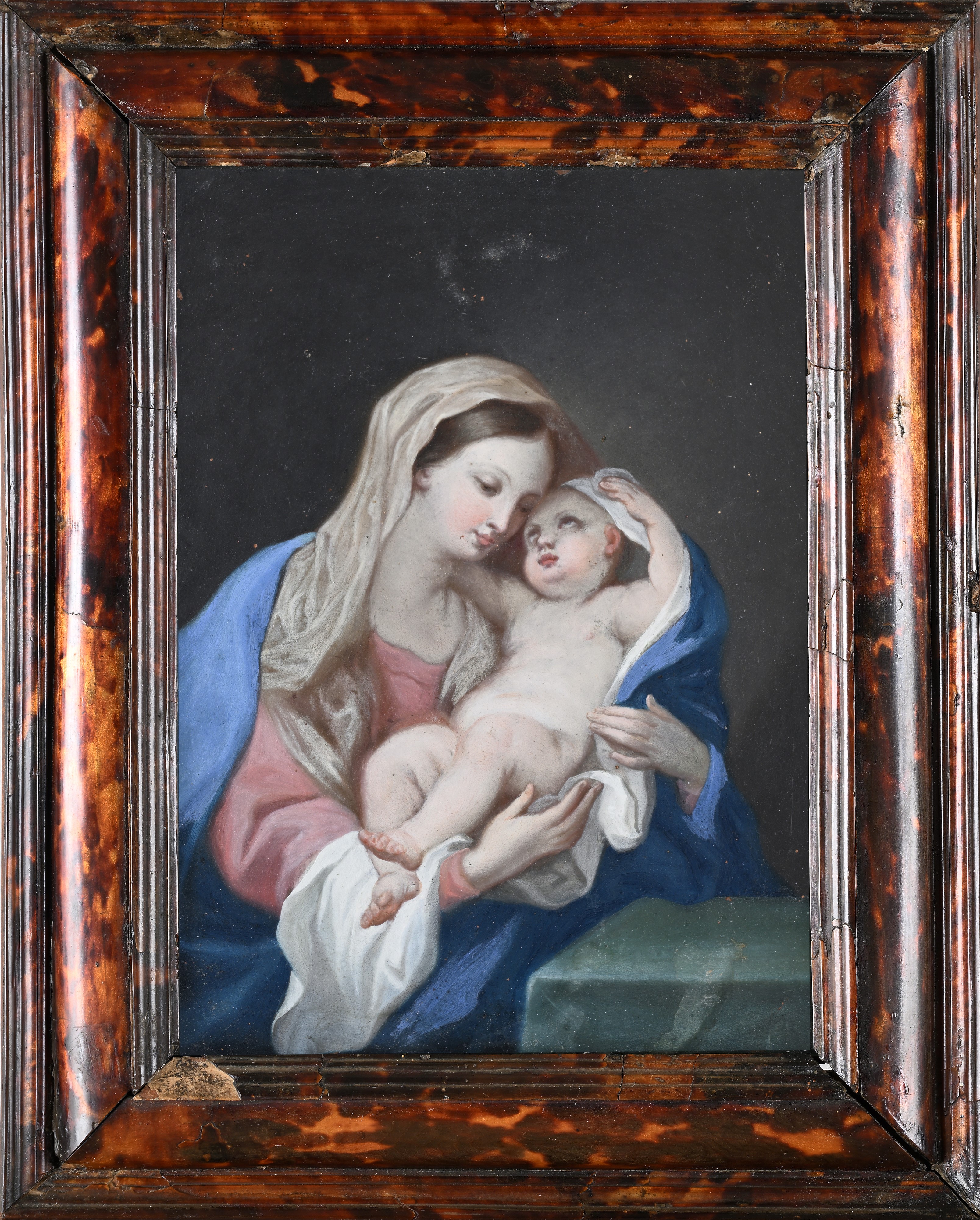Pittore del XVIII Secolo - Madonna col Bambino, olio su rame