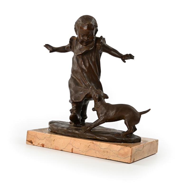 Emilio Benlliure Y Morales - Bimba con cane dispettoso (bronzo)