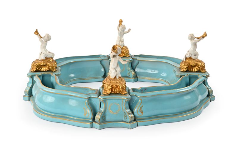 Ginori, Surtout de table in porcellana policroma, inizi XX secolo
