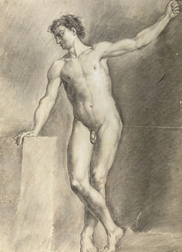 Studio di nudo accademico poggiante su base