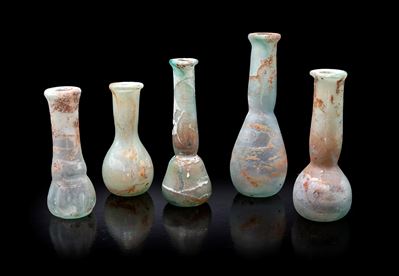 Vetreria Cenedese, cinque vasi in vetro di Murano modello Scavo