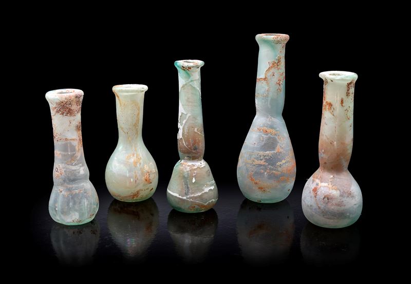 Vetreria Cenedese, cinque vasi in vetro di Murano modello Scavo