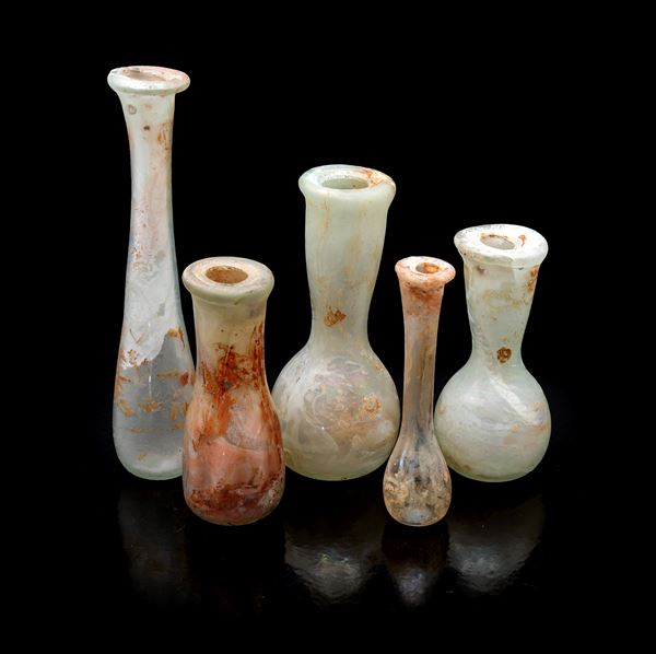 Lotto di cinque vasi in vetro di Murano modello Scavo