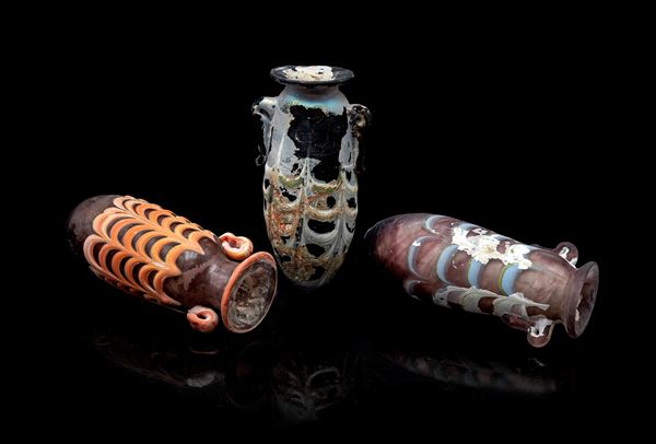 Lotto di tre vasi in vetro di Murano modello Fenicio