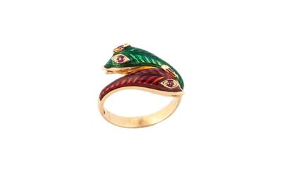 Anello Oro Giallo con Serprenti in Smalto e Oro