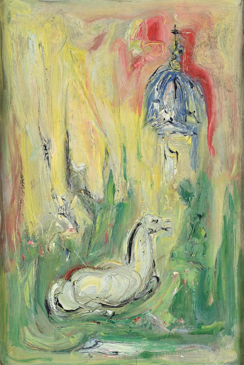Giovanni Stradone - Cavallino nel foro, olio su tavola