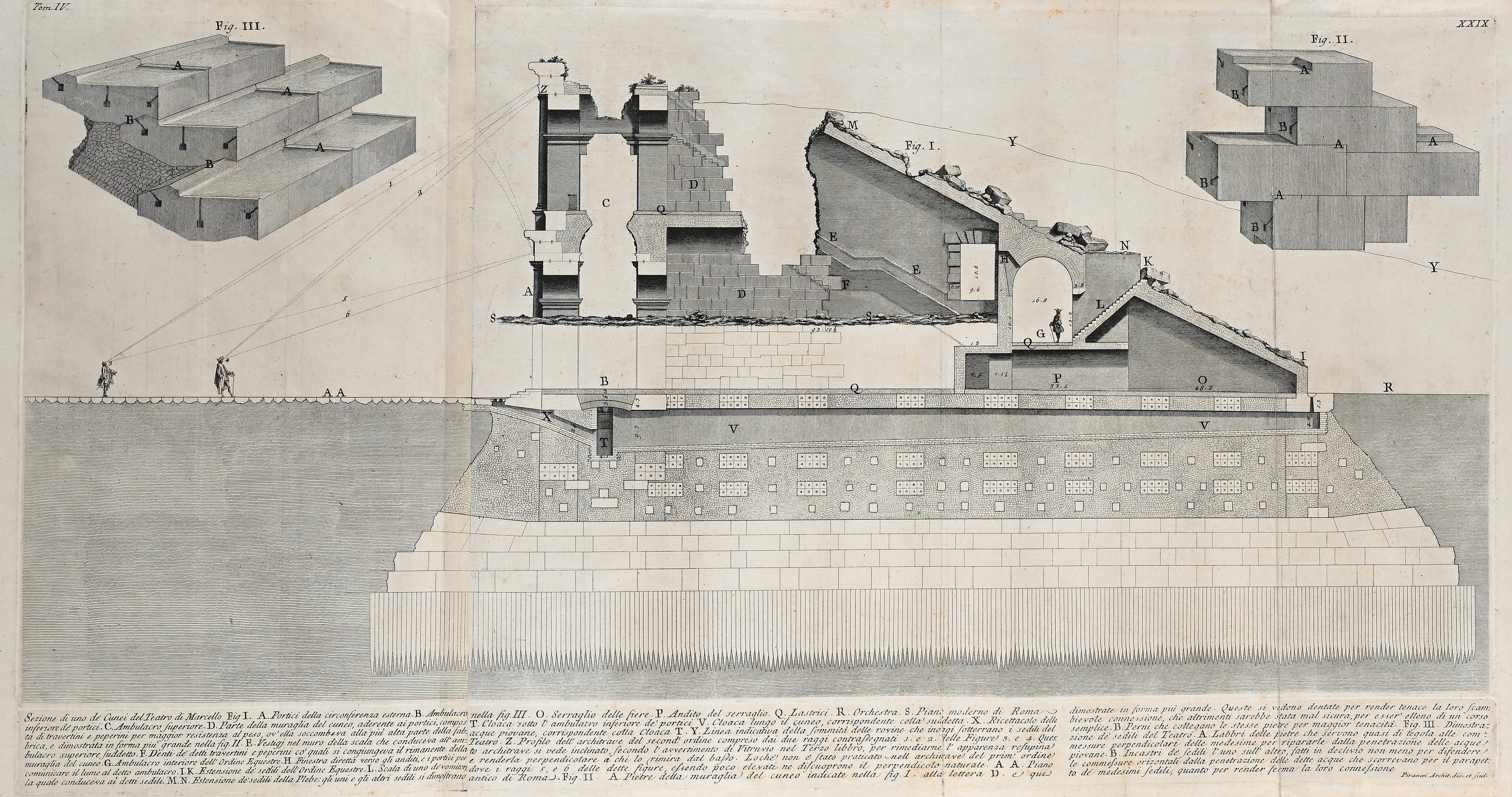 Piranesi, Quattro fogli con vedute e incisioni da Le Antichità Romane (1756) e Lapides Capitolini...