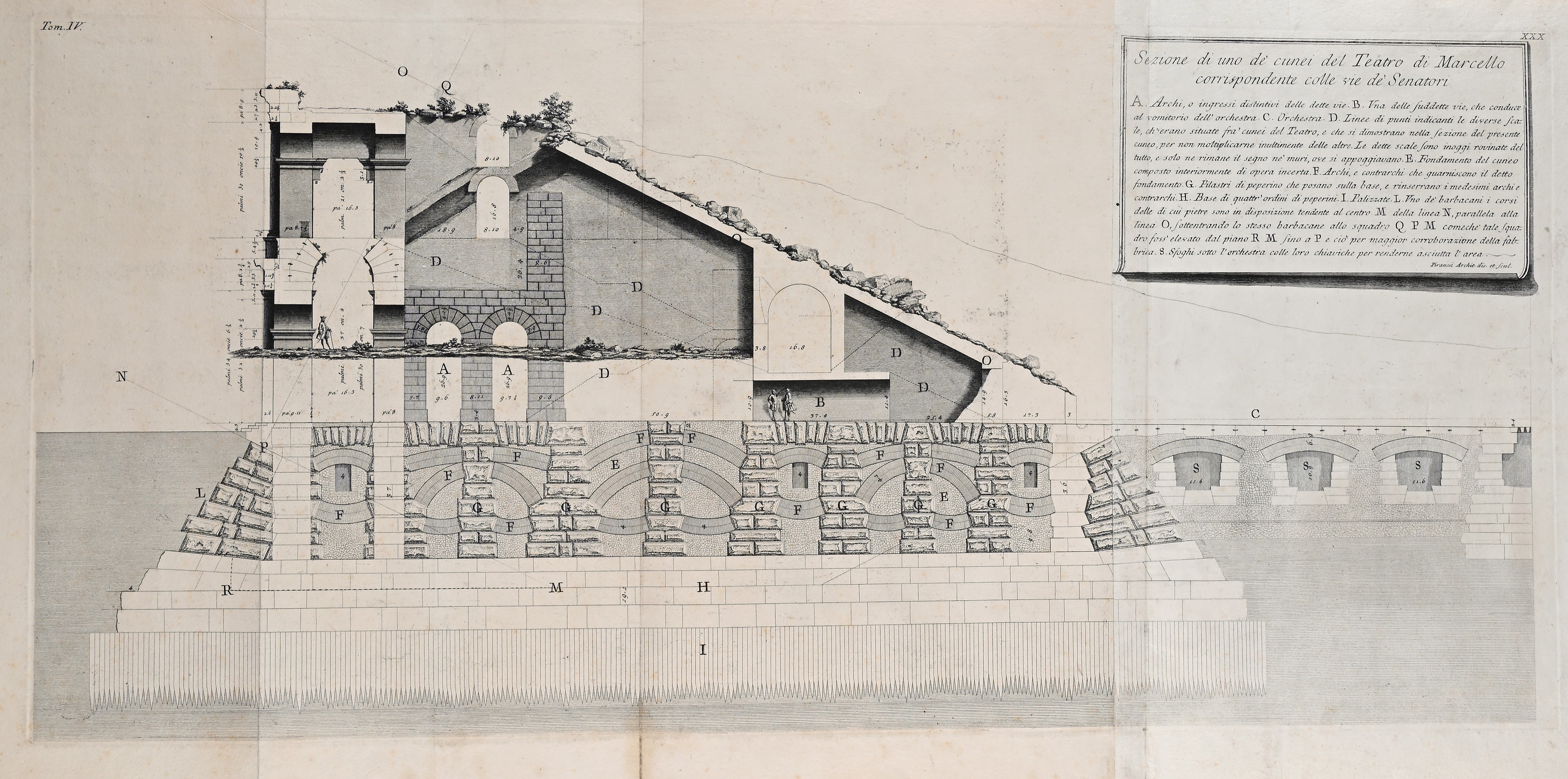 Piranesi, Quattro fogli con vedute e incisioni da Le Antichità Romane (1756) e Lapides Capitolini...