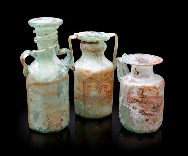 Lotto di tre vasi in vetro di Murano modello Scavo