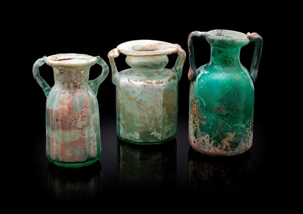Lotto di tre vasi in vetro di Murano modello Scavo