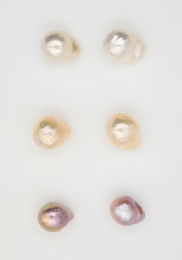 Gruppo di tre coppie di perle da coltivazione in acqua dolce
