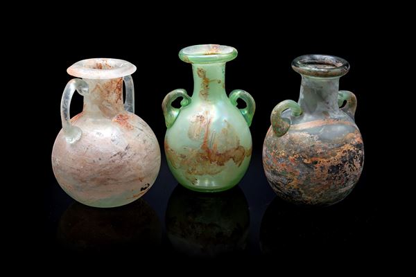 Lotto di tre vasi in vetro di Murano modello Scavo