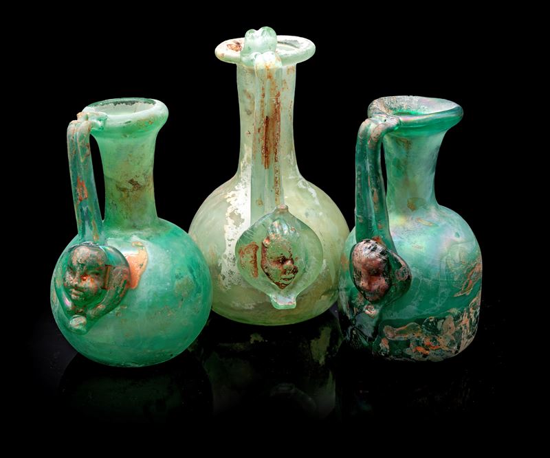 Vetreria Cenedese, Trio di vasi in vetro di Murano modello “Scavo” a ansa antropomorfa