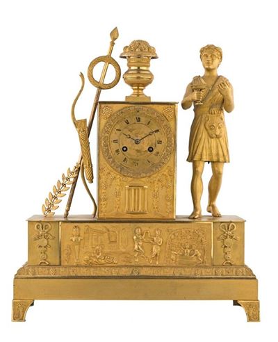 Orologio da Camino in Bronzo Dorato con Ercole