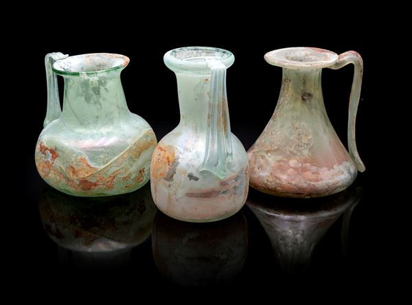 Lotto di tre brocche modello Scavo in vetro di Murano