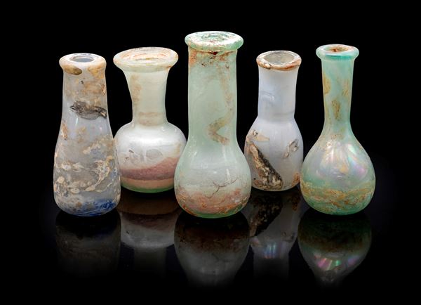 Lotto di cinque vasetti modello Scavo in vetro di Murano
