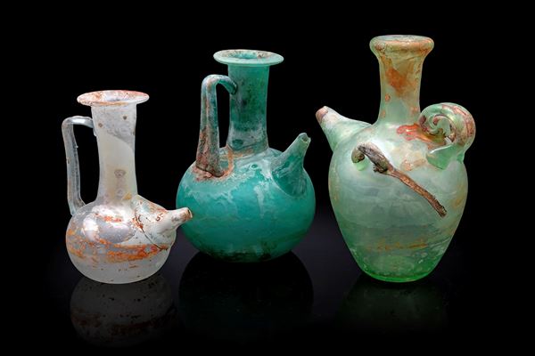 Lotto di tre vasi modello Scavo in vetro di Murano
