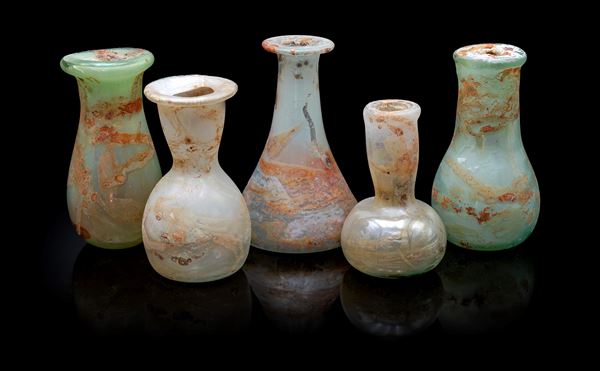 Lotto di cinque vasi modello Scavo in vetro di Murano