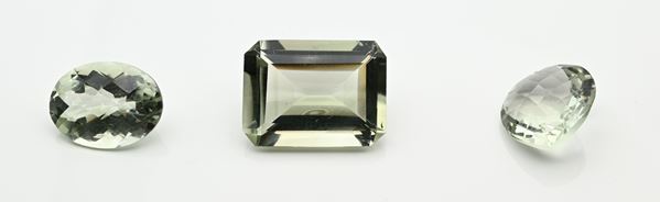 Lotto di 3 presioliti in taglio ovale goccia e smeraldo