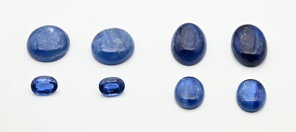 Lotto di 4 coppie di cianiti in taglio cabochon e ovale