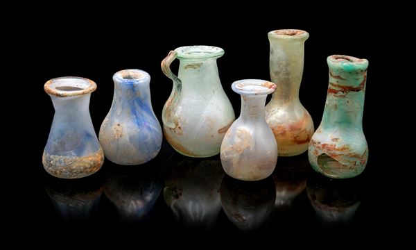 Lotto di cinque vasi modello Scavo in vetro di Murano