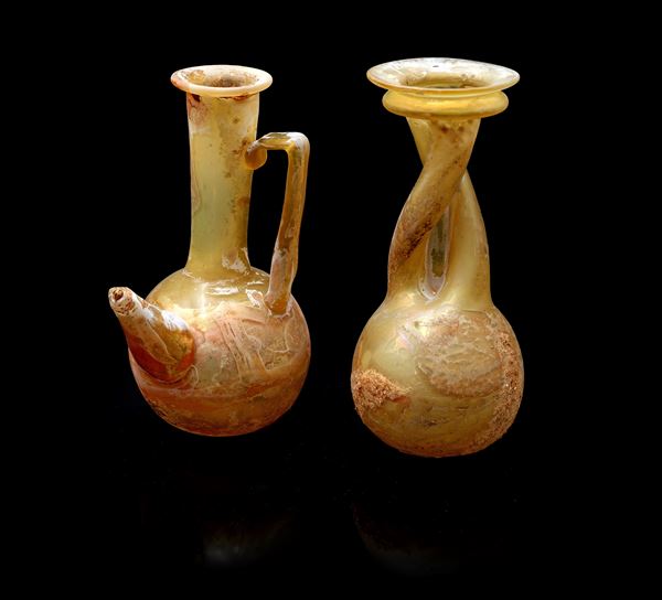 Lotto di un vaso ed una brocca modello Scavo in vetro di Murano