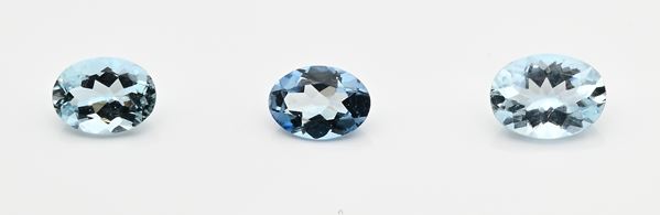 Lotto di 3 acquamarine in taglio ovale