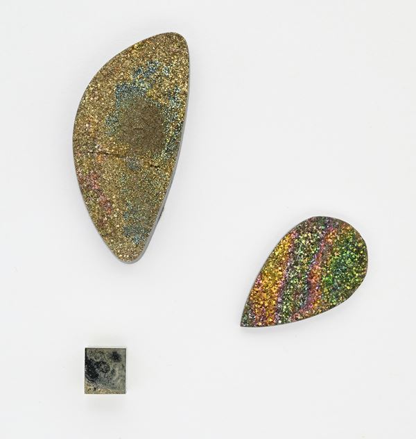 Lotto di pirite a cubo e 2 piriti con drusy