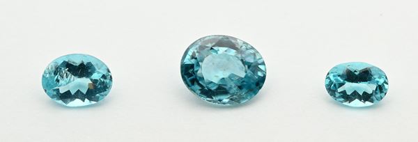Lotto di 3 apatiti blu in taglio ovale