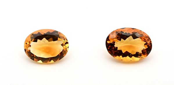 Coppia di quarzi citrini in taglio ovale