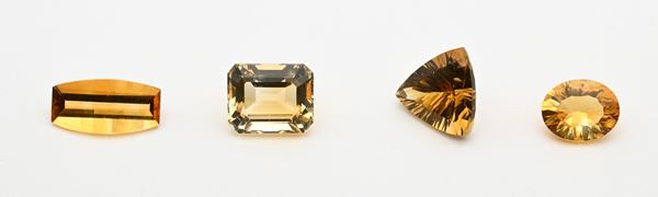 Lotto di 4 quarzi citrino in taglio ovale, smeraldo, trillion e fantasia