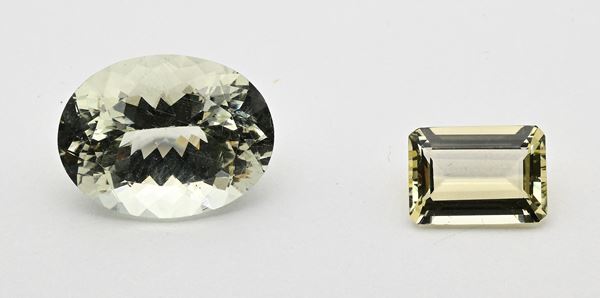 Lotto di 2 acquamarine verdi in taglio smeraldo e ovale
