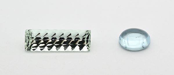 Lotto di 2 acquamarine in taglio cabochon e taglio fantasia  - Asta Asta a Tempo - Gemme di Mille Colori - Casa d'Aste Arcadia