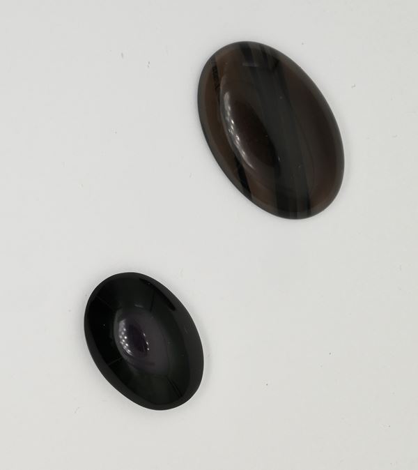 Coppia di ossidiana in taglio cabochon