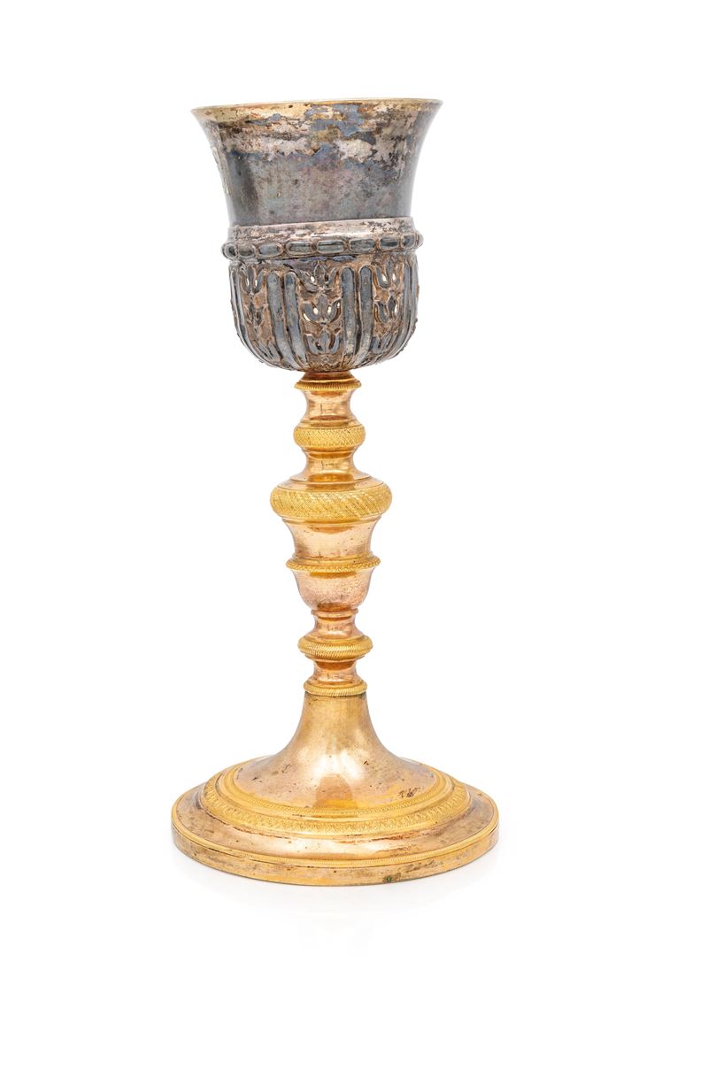 Calice liturgico, argento e rame dorato, XVIII secolo