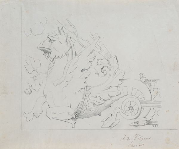Arturo Viligiardi : Studio di Grifone  (1881)  - Matita su carta - Auction Works on Paper - from the 16th to the 19th century - Casa d'Aste Arcadia