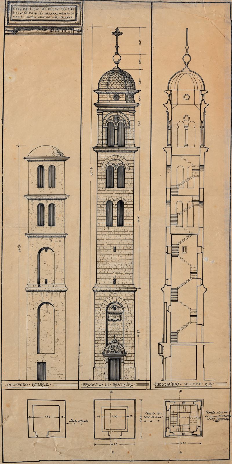 Progetto di restauro del campanile e della chiesa di Maria Mater Gratiea (Via Merulana)